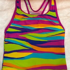 Women’s Neon Striped Racerback Tank Swimsuit Top - Multicolor